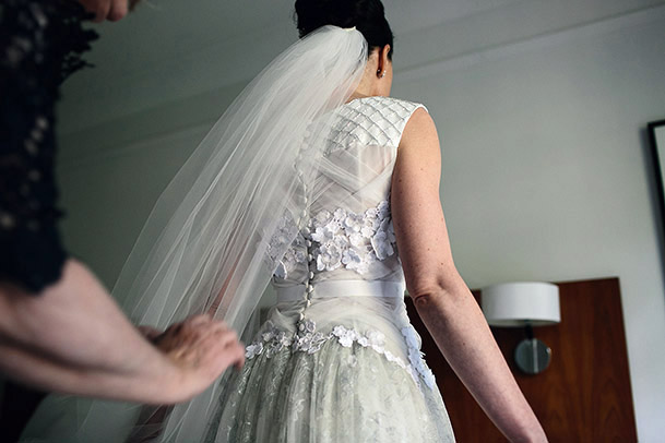 Back detail view of Shannons wedding dress