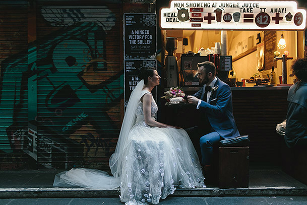 Shannon and her husband in a Melbourne laneway
