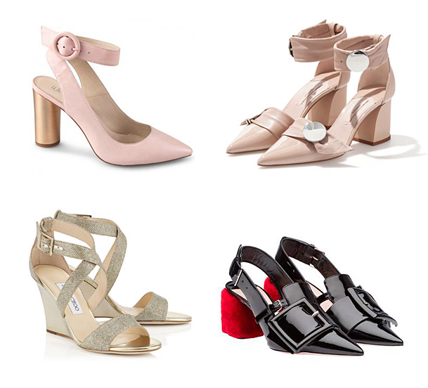 Examples of block heels from Jimmy Choo, Wittner, Miu Miu and Dior