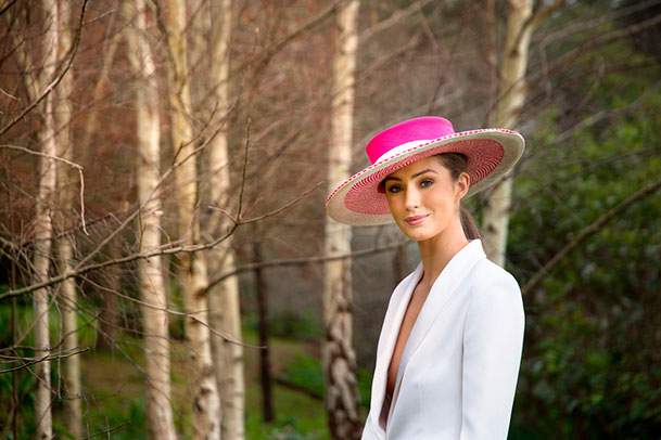 Silk crepe tuxedo with Felicity Northeast Millinery – Julie Goodwin Couture